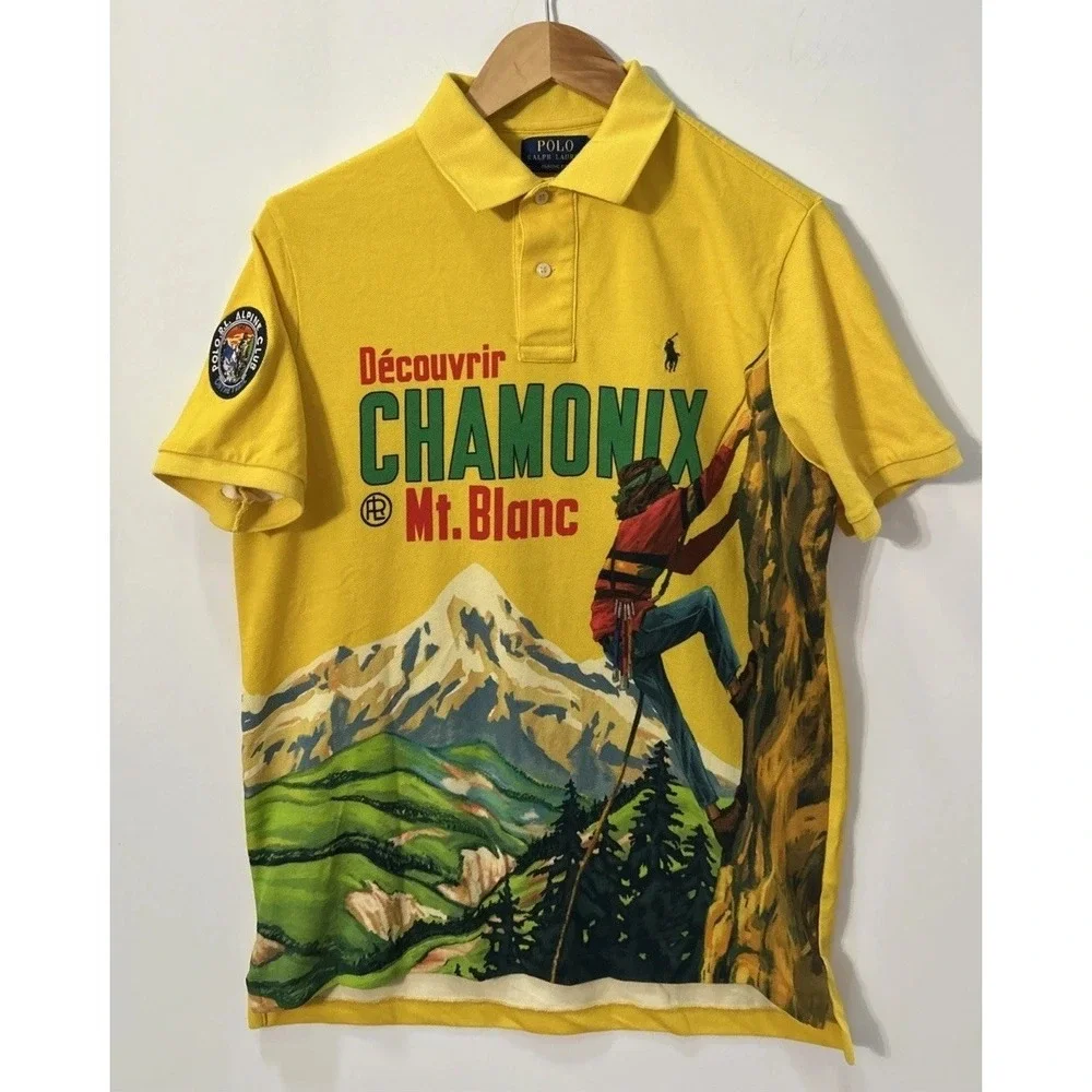 Mens RARE‎ Polo Ralph Lauren Chamonix Mt. Blanc Classic Fit Mesh Polo Shirt Med